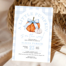 Little pumpkin blue bow boy baby shower