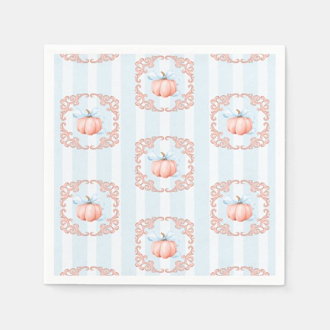 Little Pumpkin Blue Bow Boy Baby Shower  Napkins (Front)