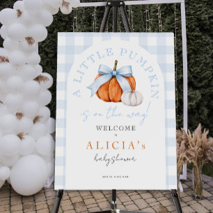 Little pumpkin blue bow boy baby shower welcome foam board