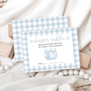 Little Pumpkin Blue Bow Diaper Raffle Enclosure Card