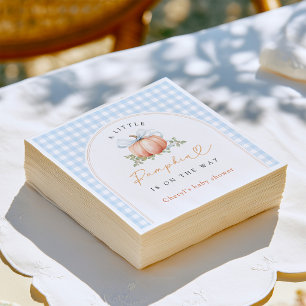 Little Pumpkin Blue Bow Gingham Baby Shower Napkins