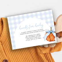 Little pumpkin blue boy baby shower book request