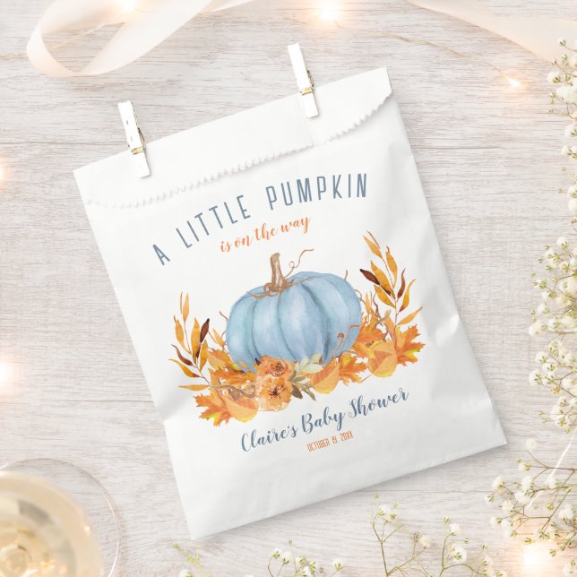 Little Pumpkin Blue Boy Baby Shower Favor Bag (Clipped)