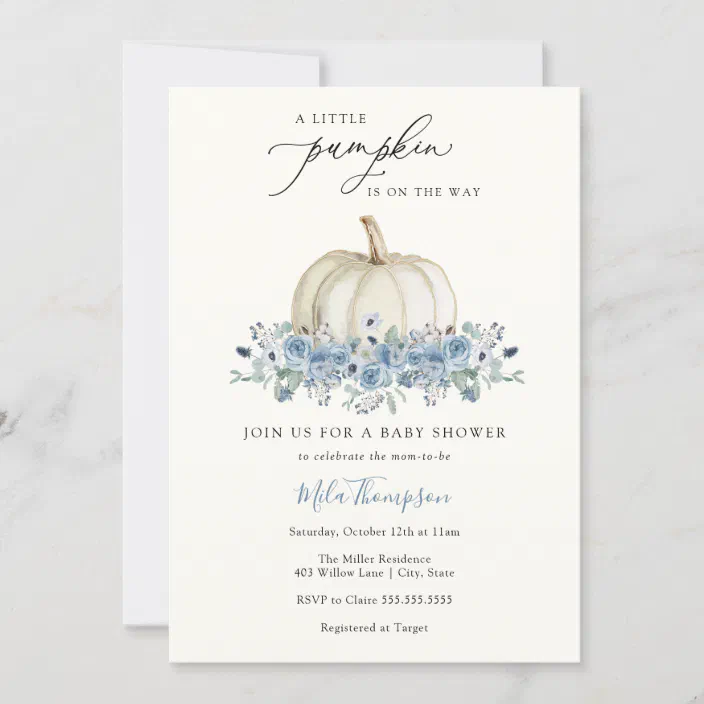 Little Pumpkin BOY blue baby shower invitation Book request card Thank You tags Baby shower EDITABLE invitation PUMP013