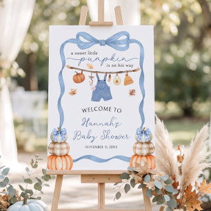 Little Pumpkin Blue Boy Baby Shower Welcome Sign