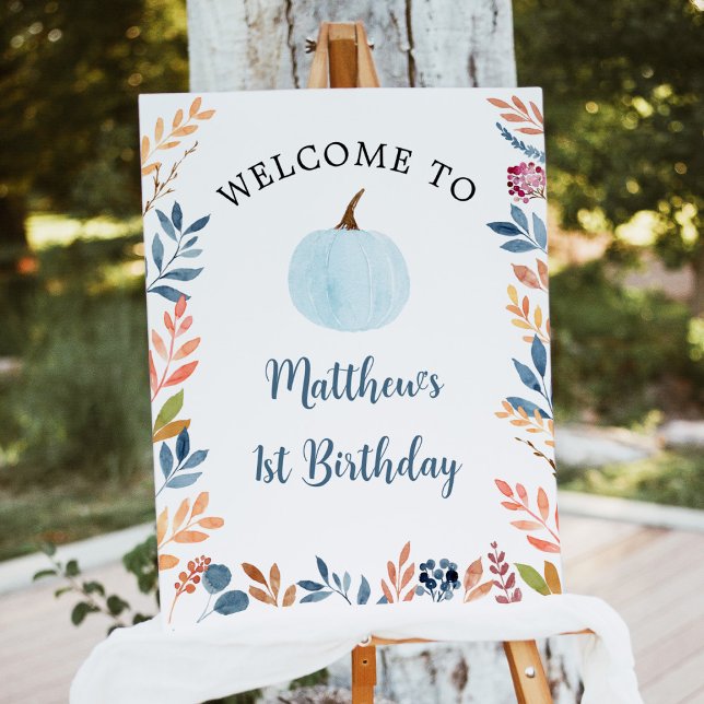 Little Pumpkin Blue Boy First Birthday Welcome Foam Board (Creator Uploaded)