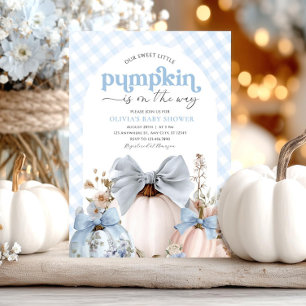 Little Pumpkin Blue Boy  Greenery Baby Shower Invitation
