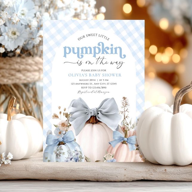Little Pumpkin Blue Boy  Greenery Baby Shower Invitation (Creator Uploaded)