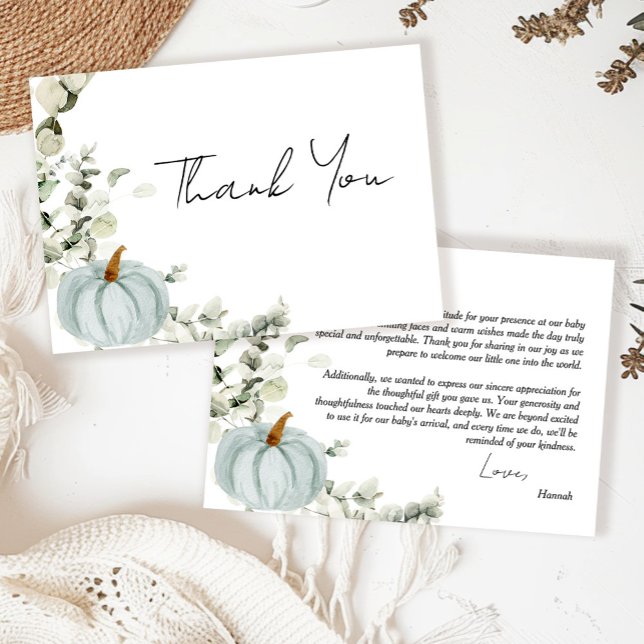 Little Pumpkin Blue Boys Baby Shower Thank You Card (Creator Uploaded)