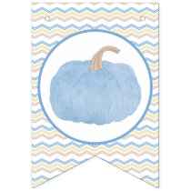 Little Pumpkin Blue Chevron Birthday Party Bunting Flags