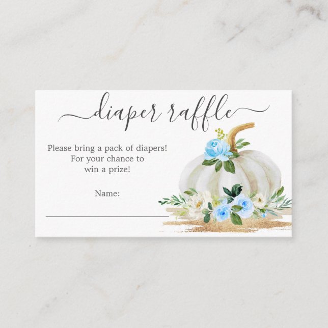 Little Pumpkin Blue Diaper Raffle Baby Shower Card (Front)