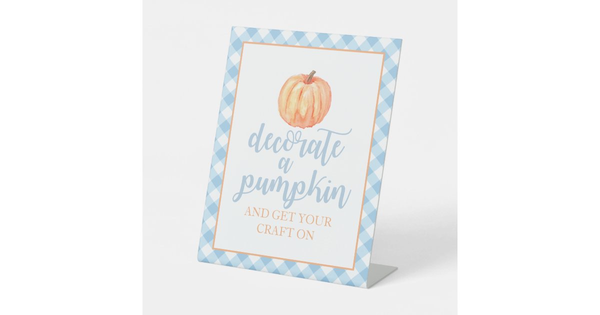 Little Pumpkin blue Fall Birthday Decorate pumpkin Pedestal Sign | Zazzle