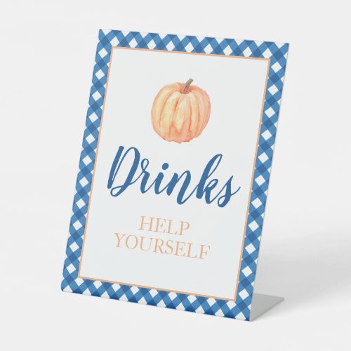 Little Pumpkin blue Fall Birthday drink Pedestal Sign
