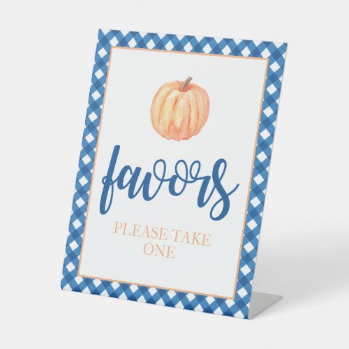 Little Pumpkin blue Fall Birthday Favor Pedestal Sign