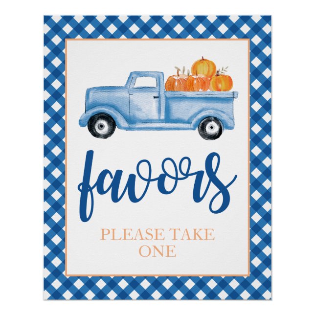 Little Pumpkin blue Fall Birthday Favor Poster (Front)
