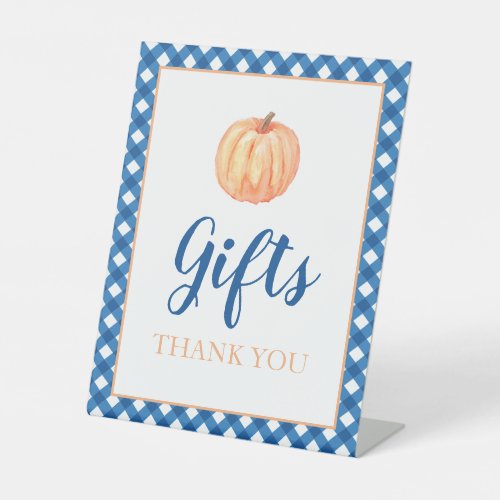 Little Pumpkin blue Fall Birthday Gifts Pedestal Sign