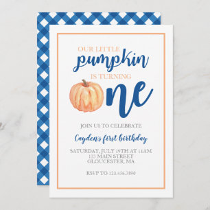 Little Pumpkin Blue Fall First Birthday Invitation