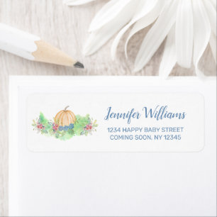 Little Pumpkin Blue Fall Floral Baby Shower Label