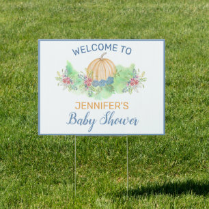 Little Pumpkin Blue Fall Floral Baby Shower Yard Sign