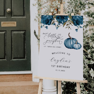 Little Pumpkin Blue Floral Party Welcome Sign