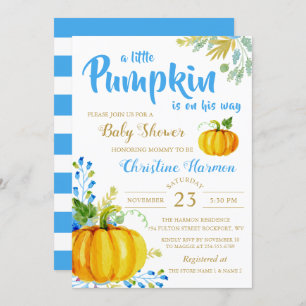 Little Pumpkin Blue Garden Baby Shower Invitation