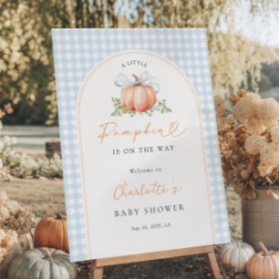 Little Pumpkin Blue Gingham Baby Shower Foam Board