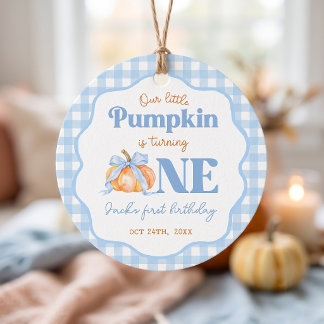 Little Pumpkin Blue Gingham Birthday Favor Tags