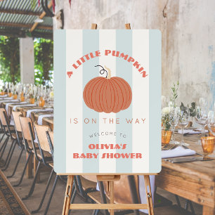 Little Pumpkin Blue Stripes Baby Shower Welcome Foam Board