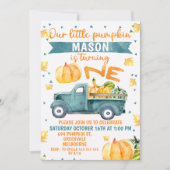 Little Pumpkin Blue Truck 1st Birthday Invitation (Front)