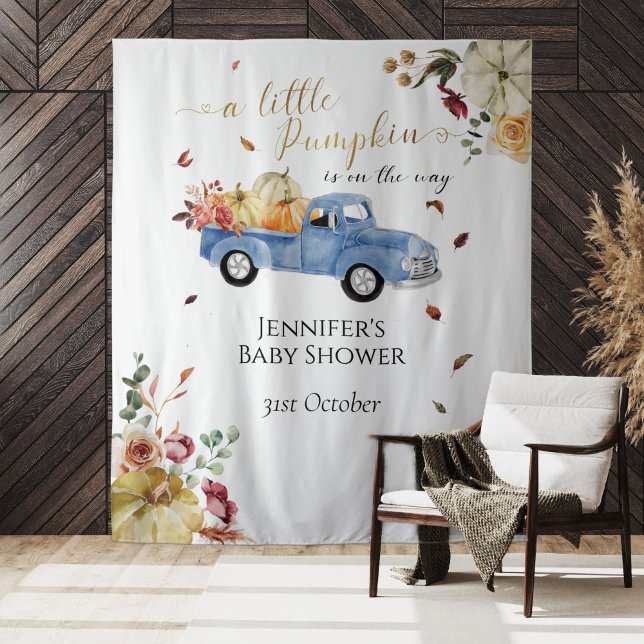 Little Pumpkin Blue Truck Baby Shower Backdrop (Creator Uploaded)