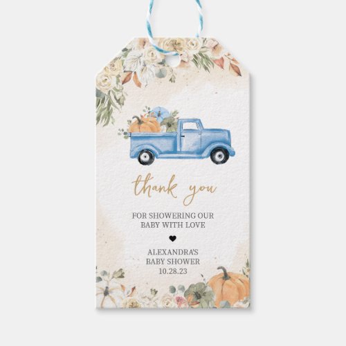 Little Pumpkin Blue Truck Baby Shower Favor Tags