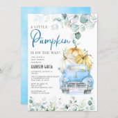 Little Pumpkin Blue Truck Baby Shower Invitation (Front/Back)