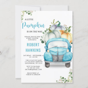 Little Pumpkin Blue Truck Baby Shower Invitation