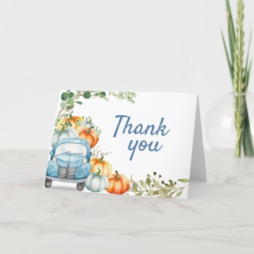 Little Pumpkin Blue Truck Baby Shower  Thank You Card