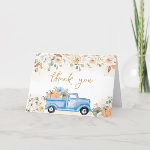 Little Pumpkin Blue Truck Baby Shower Thank You Card