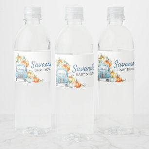 Little Pumpkin Blue Truck Baby Shower Water Bottle Label