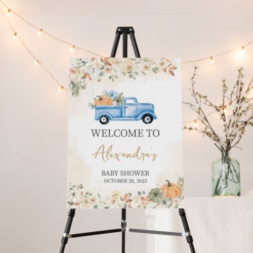 Little Pumpkin Blue Truck Baby Shower Welcome Sign