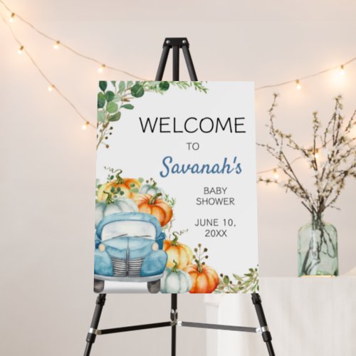 Little Pumpkin Blue Truck Baby Shower Welcome Sign