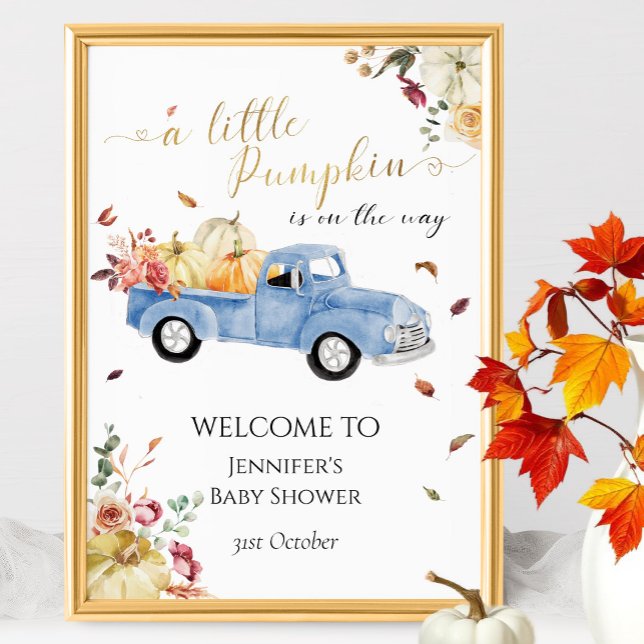 Little Pumpkin Blue Truck Baby Shower Welcome Sign (Creator Uploaded)