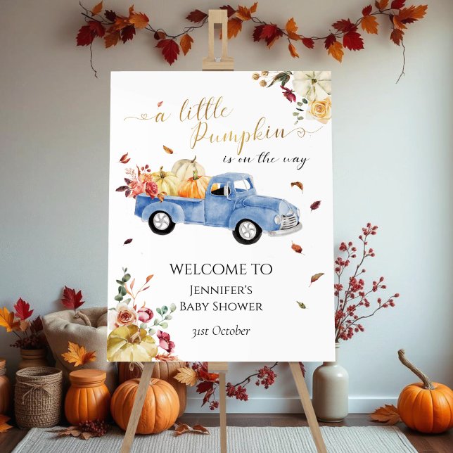 Little Pumpkin Blue Truck Baby Shower Welcome Sign (Creator Uploaded)