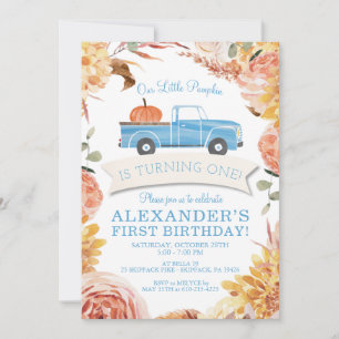 Little PUMPKIN Blue Truck Boy 1st Birthday Party I Invitation