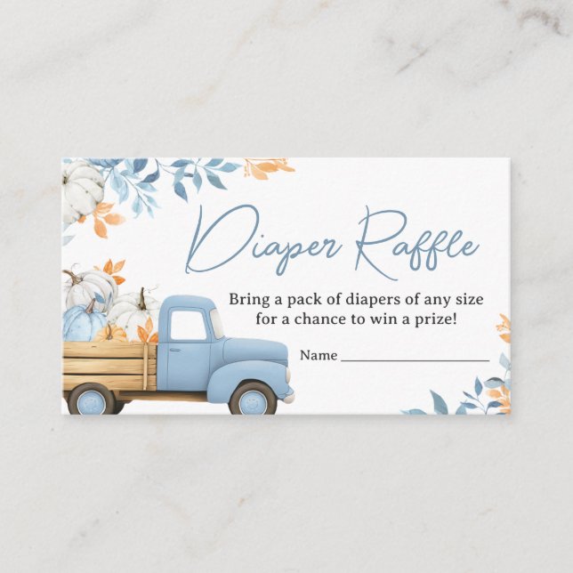 Little Pumpkin Blue Truck Fall Baby Diaper Raffle Enclosure Card (Front)