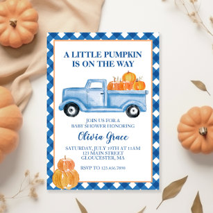 Little Pumpkin Blue truck Fall Baby Shower Invitation