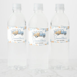 Little Pumpkin Blue Truck Fall Baby Shower Water Bottle Label