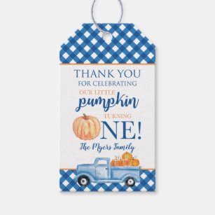 Little Pumpkin Blue Truck Fall First Birthday Gift Gift Tags