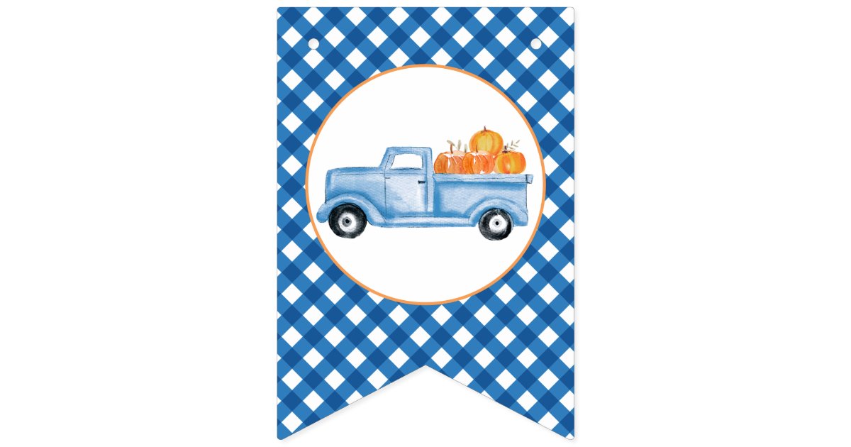 Little Pumpkin blue truck first birthday banner | Zazzle