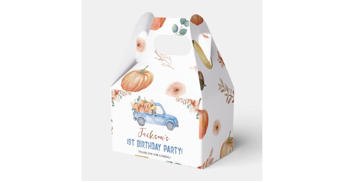 Little Pumpkin Blue Truck First Birthday Favor Box | Zazzle