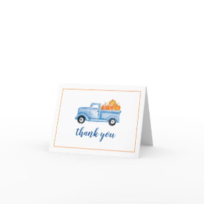 Little Pumpkin blue truck first birthday Thank You Card
