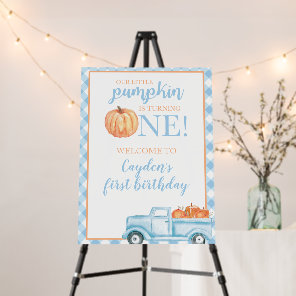 Little Pumpkin blue truck first birthday welcome Foam Board