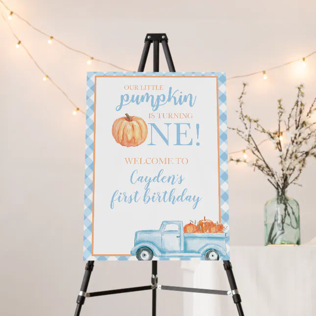 Little Pumpkin blue truck first birthday welcome Foam Board | Zazzle